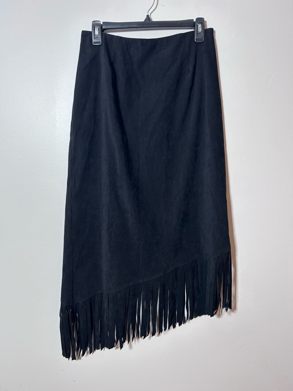 Denim & Co Black Faux Suede Cowgirl Western Fringe Midi Skirt SZ M